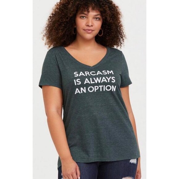 Torrid Tops - Torrid Size 2 Sarcasm Saying Graphic Tee Dark Green